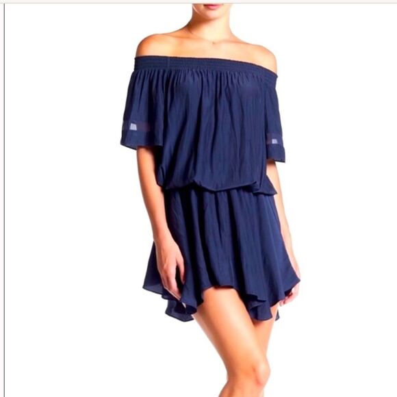 Ramy Brook Jessica Off the Shoulders Mini Dress in Navy Blue XS - Picture 4 of 16